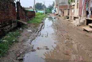 गांव के मुख्य मार्ग पर जलभराव, टूटी गलियां…