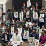 मनरेगा से राष्ट्रपिता महात्मा गांधी का नाम हटाए जाने के विरोध में कांग्रेस का प्रदर्शन